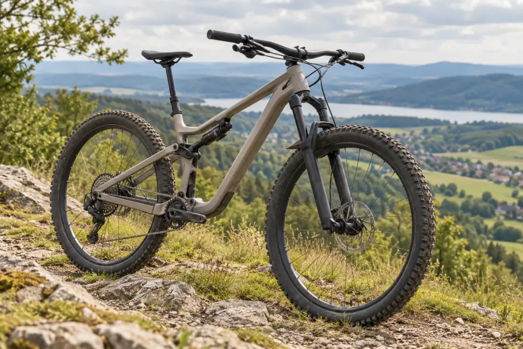 Mountainbike an einem Waldweg. Symbolbild.