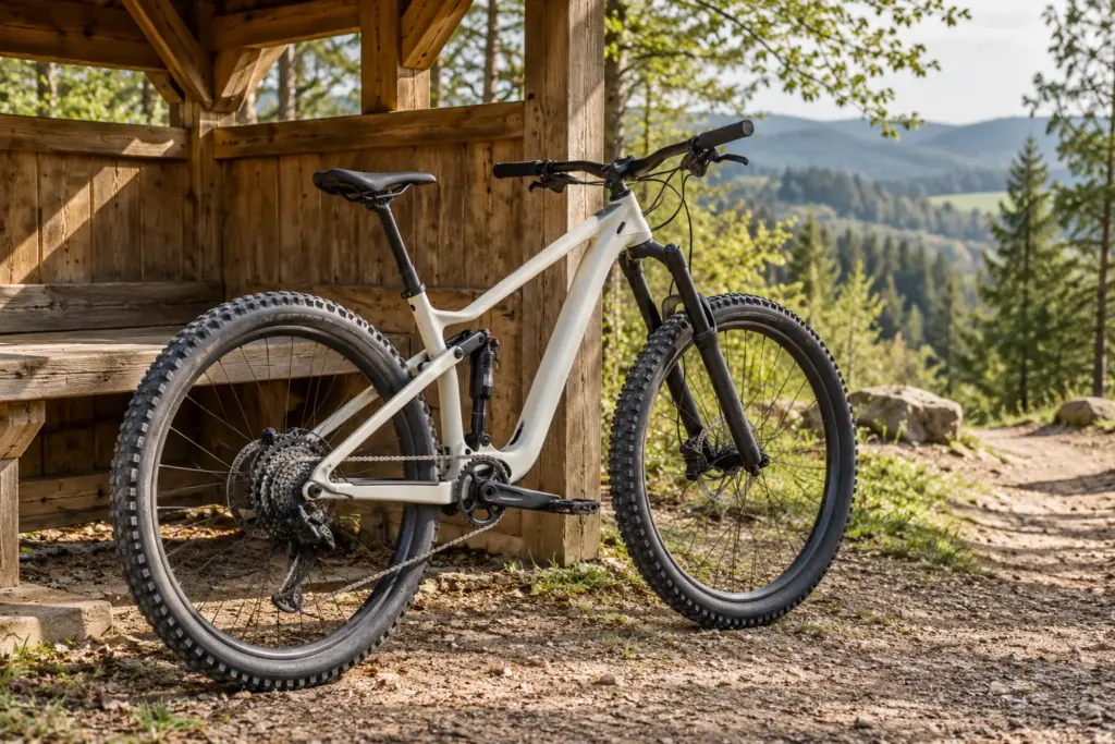 Mountainbike an einem Waldweg. Symbolbild.