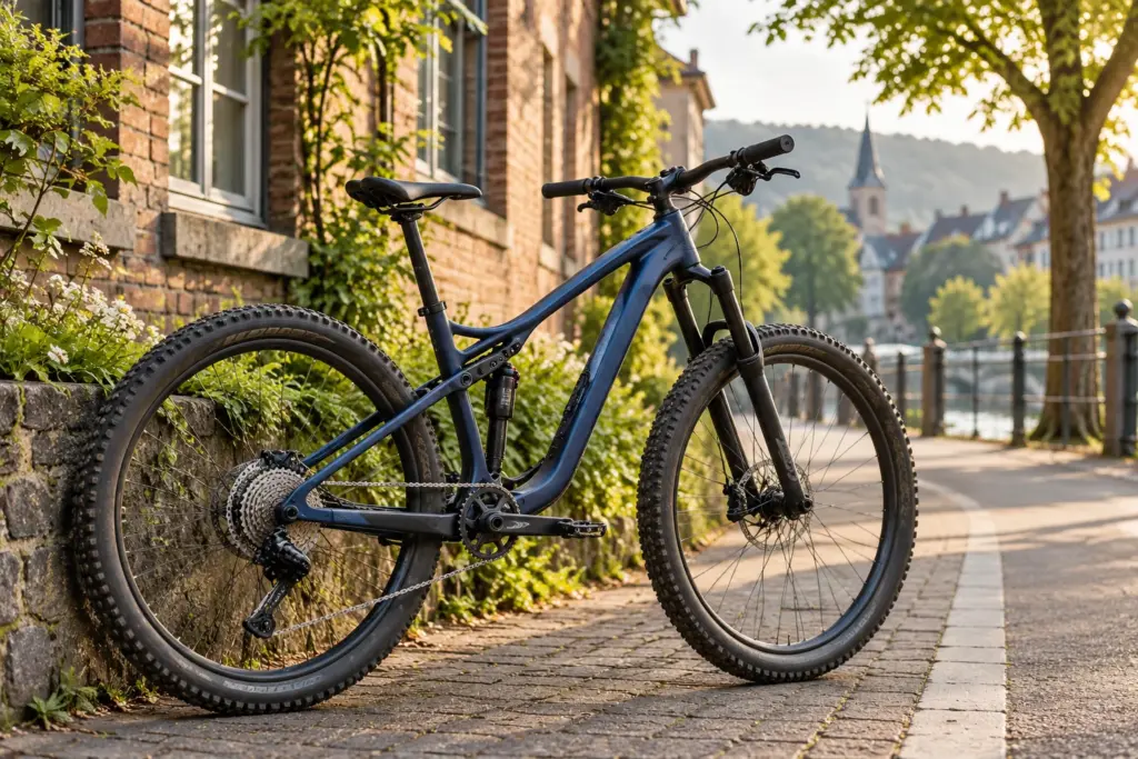 Mountainbike an einem Waldweg. Symbolbild.