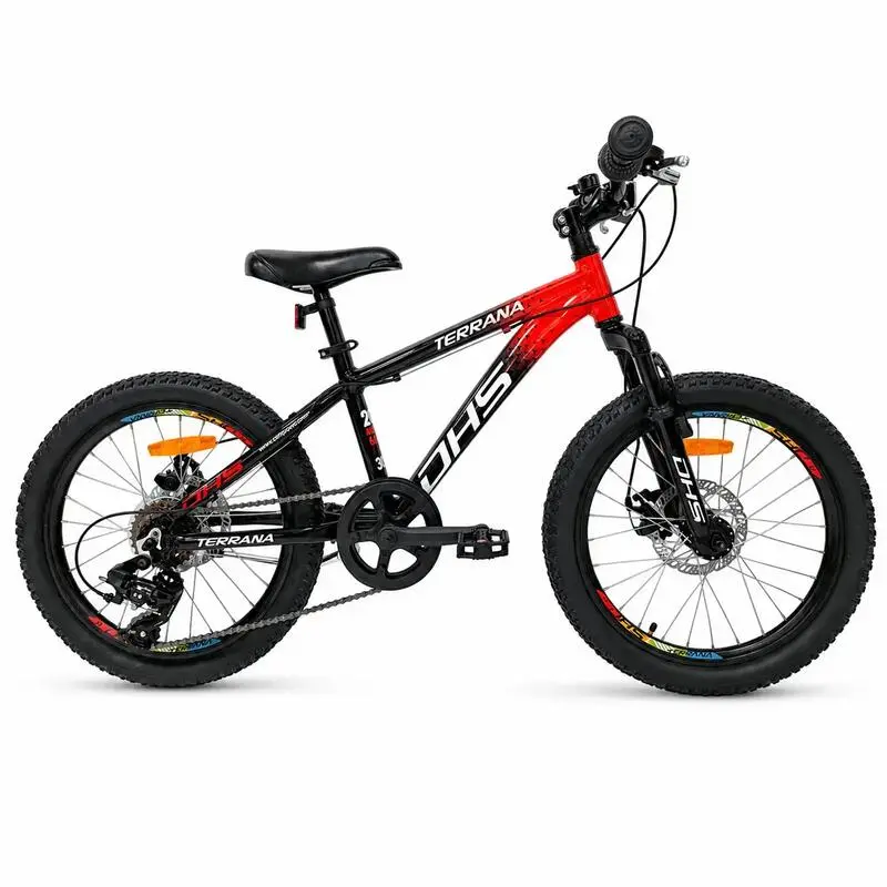 Kinderfahrrad DHS Terrana 2023 – 20 Zoll, Modell 2026, rot-schwarz