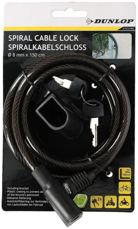 Spiralförmiges Fahrradschloss mit Schlüssel Dunlop 0.8x150CM