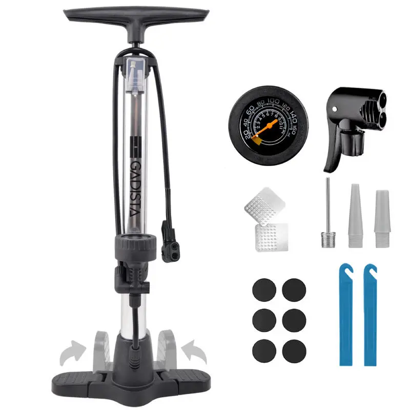 Fahrradpumpe aus Aluminium 145 PSI - Fahrradpumpe mit Doppelventil und Manometer