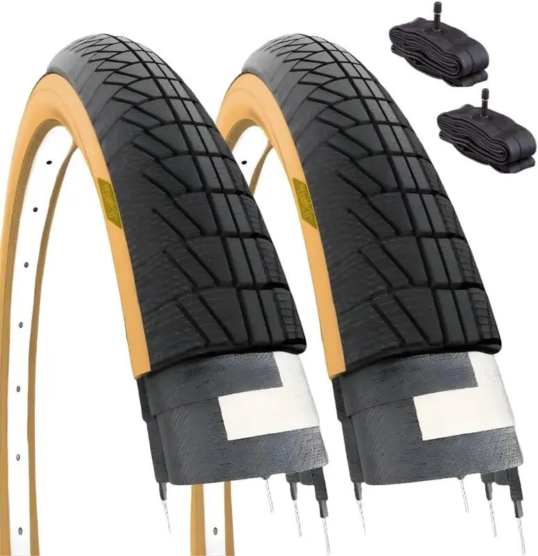 Ecovelò 2 Reifen 20x1.75 schwarz/beige + 2 Schläuche Schrader-Ventil