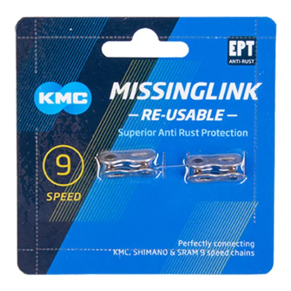 KMC Kettenschloss MissingLink 9-fach 1/2 x 11/128 silber 6 - 6mm für 9s Ketten 2 Stück auf Karte â werkzeuglos montierbar wiederverwendbar Top-Qualität