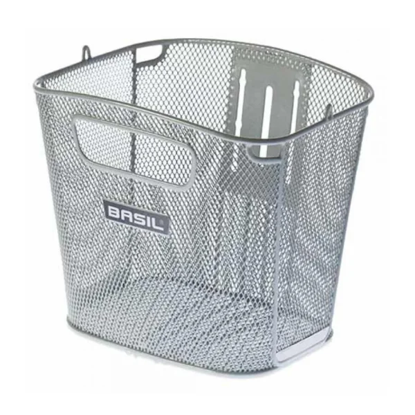 Retoure: Basil Fahrradkorb Bold Front FM - Vorderradkorb, silber, Stahl, engmaschig, 28x34x27 cm, Festmontage, wetterfest, stabil