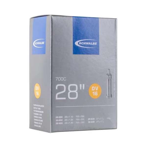 Schwalbe Fahrradschlauch DV16 28" x 1.10-1.25" (28-32/622-630), Dunlopventil 40 mm, für 28" ATB, hohe Lufthaltigkeit, robuste Qualität