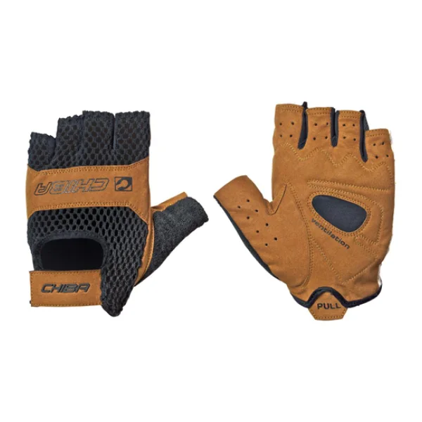 CHIBA Retro - Radhandschuhe XL schwarz/braun, gehäkelte Oberhand, gepolstert