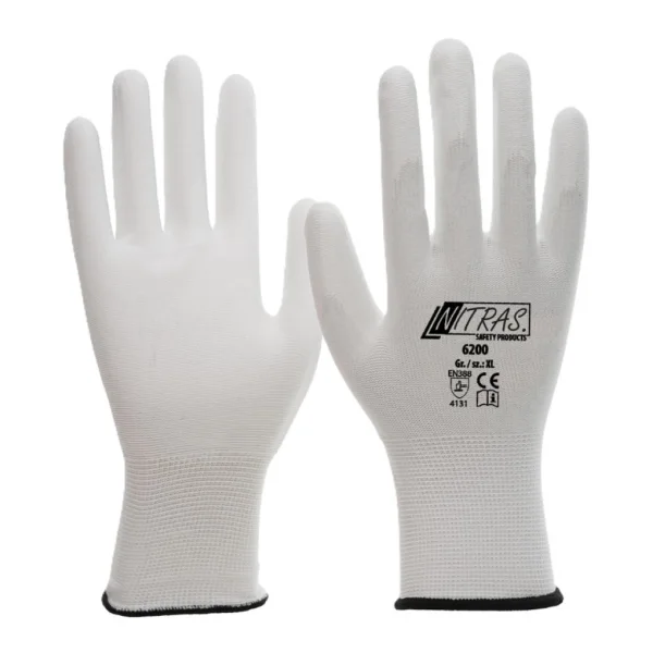 NITRAS 6200 PU-Feinstrickhandschuh Gr. 7 weiß - Nylon, PU-beschichtet, EN 388: 4131X, PSA Kat. II, Strickbund