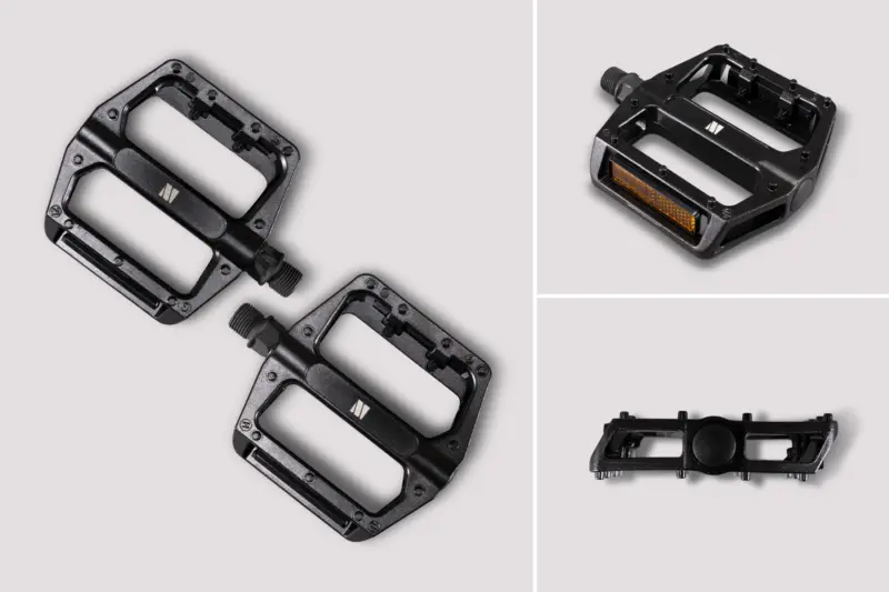 M Part Sandblock E-Bike Flat Pedals - Wide Platform Nylon Cycling Pedals - Black - Alloy